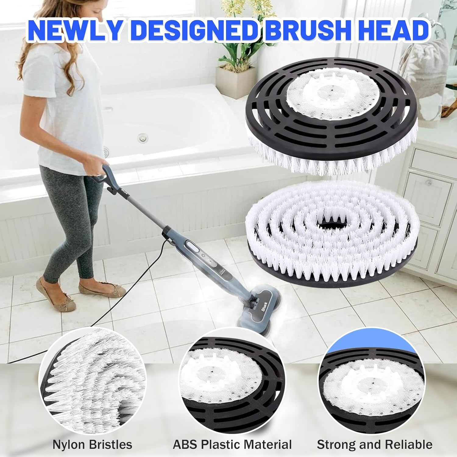 Shark Upgraded Steam Mop Pads - Replacement Brush Heads with Scrubbing Bristles | Deep Clean Hardwood & Tile - 2 Pack