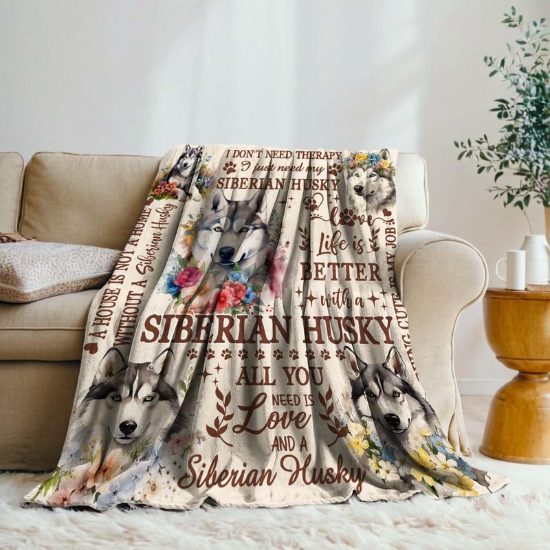 Lussues Nee Siberian Husky Blanket for Dog Lovers,Siberian Husky Flannel Throw Blanket 50 * 60in for Womens
