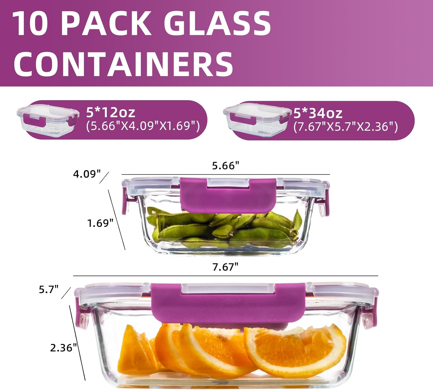 UMEIED Glass Food Storage Containers - 10 Pack Leakproof Airtight Meal Prep Containers | Dishwasher Safe