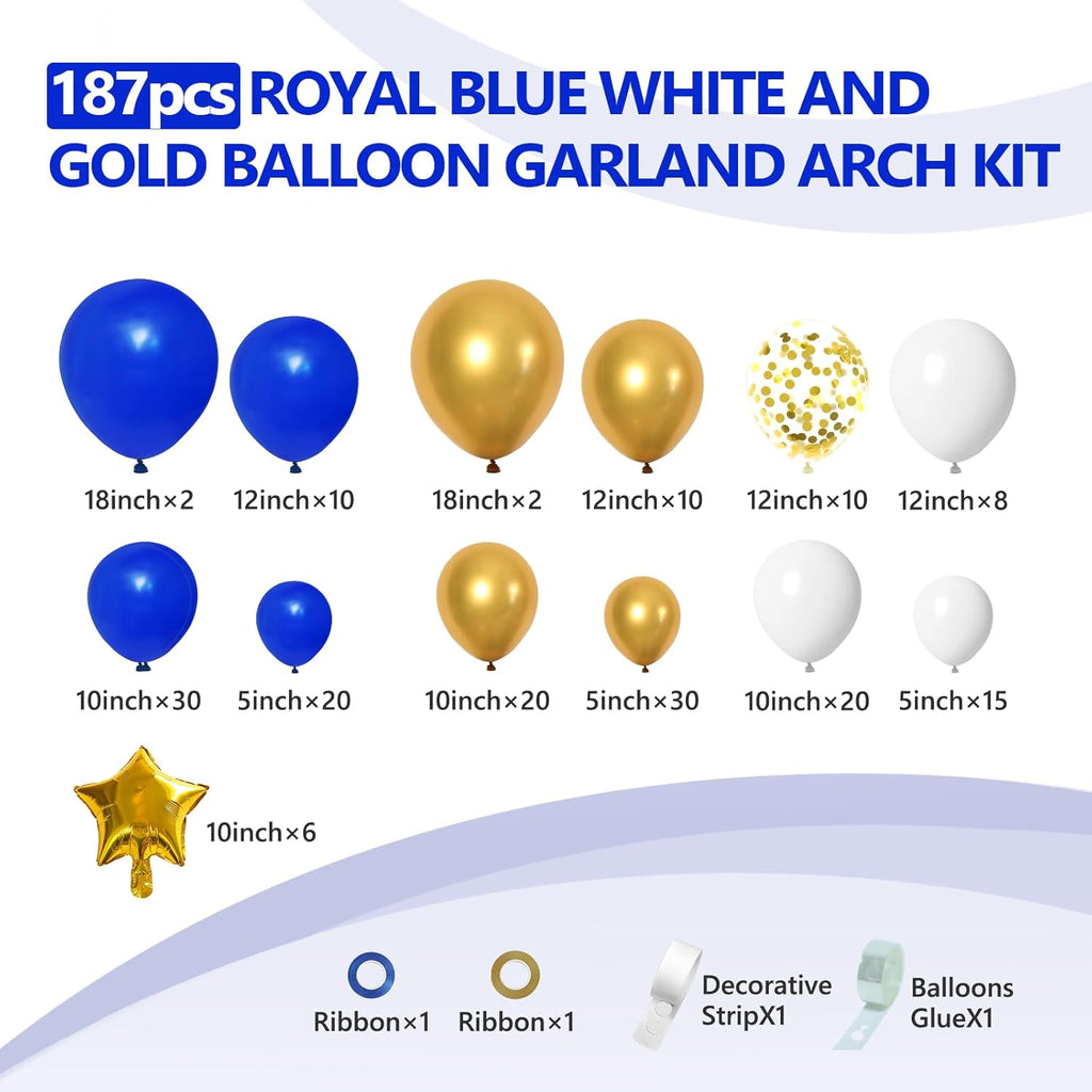 Royal Blue & Gold Balloon Arch Garland Kit by [Brand Name] - 187PCS for Baby Showers, Weddings & Parties