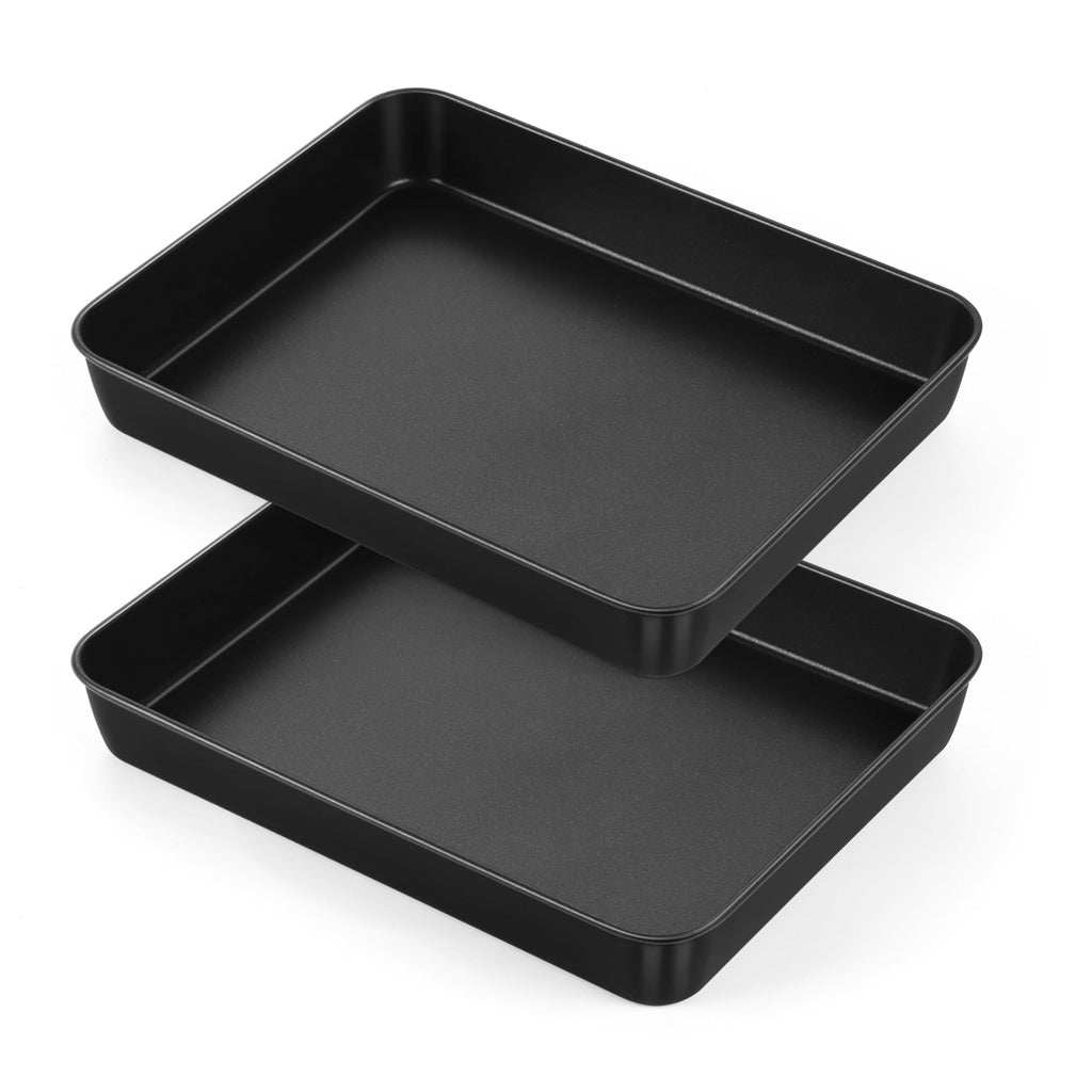 E-far 12.5 x 9.7 Inch Baking Pan Set of 2, Nonstick Stainless Steel Rectangle Cake Pans for Baking Brownies Casseroles Lasagna, Stainless Steel Core & Nonstick Coating, Non-toxic & Oven Safe