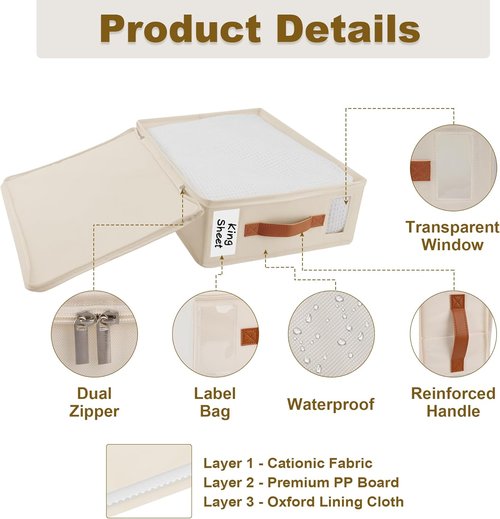 Bed Sheet Organizer 4 Pack - Zippered Storage Solutions with Labels & Handles for Linen Closet | Insect-Proof Design