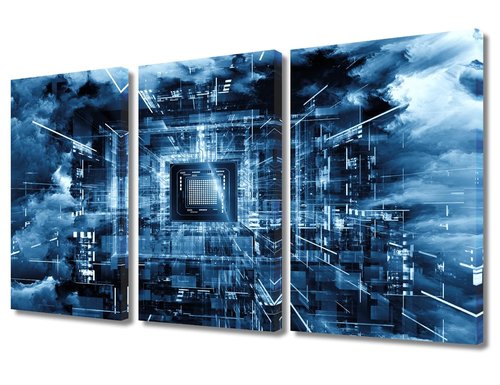 3 Pieces Canvas Prints Wall Art CPU Concept Modern House Decor Computer Chip Poster Canvas Wall Art Electronic PC Living Room Bedroom Decoration Artwork Painting Framed Ready to Hang(24"Wx36"H)