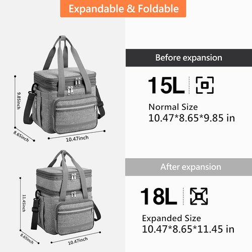 EXLIFBAG Insulated Lunch Box - Double Deck Cooler for Adults | Leakproof Design, Adjustable Strap, Gray