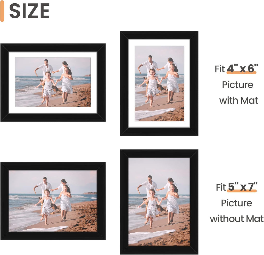 Upsimples 5x7 Picture Frame Set of 10 - Versatile Multi-Photo Collage Frames for Wall or Tabletop, Black