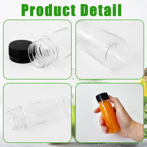 Jnnzzggu 60 Pcs 2 Oz Small Plastic Shot Bottles with Lids,Mini Clear Plastic Bottles for Juice,Liquids,Whiskey,Milk