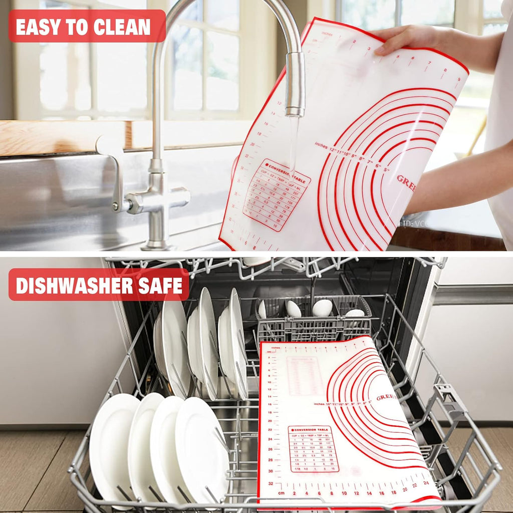 Skiennix Silicone Pastry Mat - Extra Thick Non-Stick Baking Sheet with Measurements | 16" x 24", Red