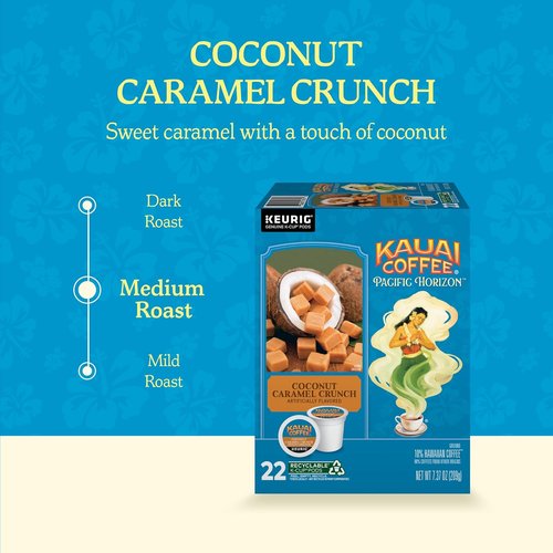 Kauai Coffee K-Cup Pods - Medium Roast Arabica Coffee with Nutty Caramel & Tropical Coconut | 22 Single Serve K-Cups