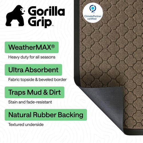 GORILLA GRIP Waterproof All-Season WeatherMAX Doormat - 60x24 Natural Rubber, Stain & Fade Resistant, Easy Clean, Latte Quatrefoil