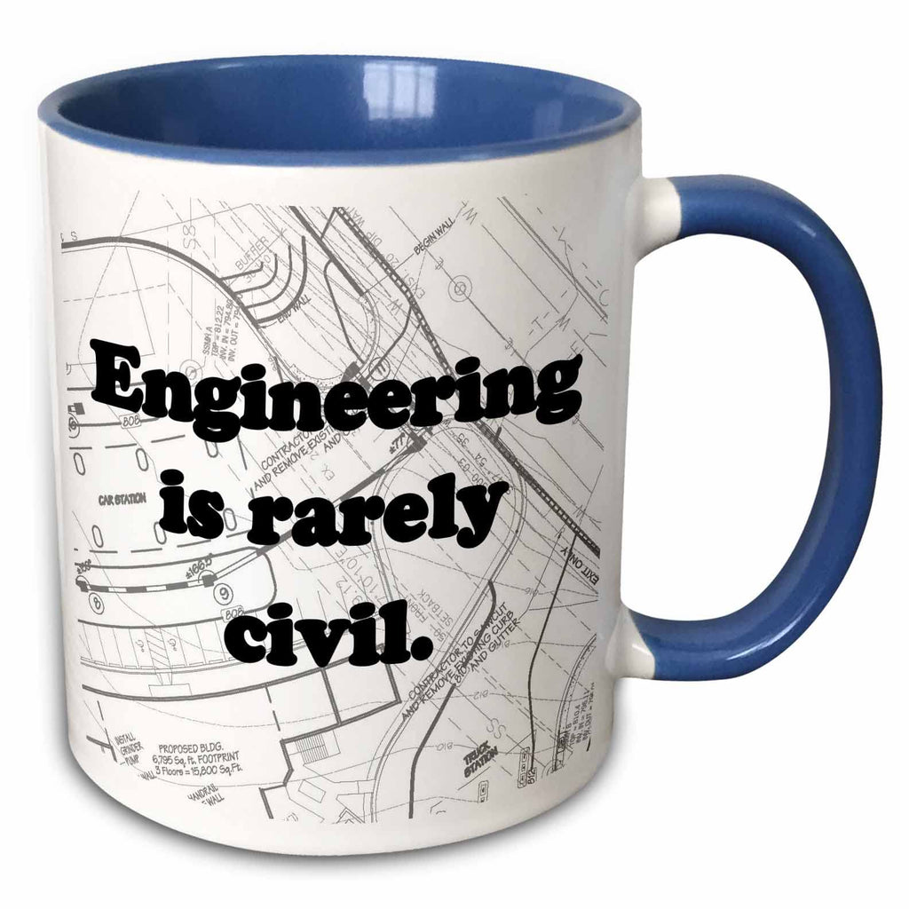 3dRose Engineering is Rarely Civil Mug, 11 oz, Blue