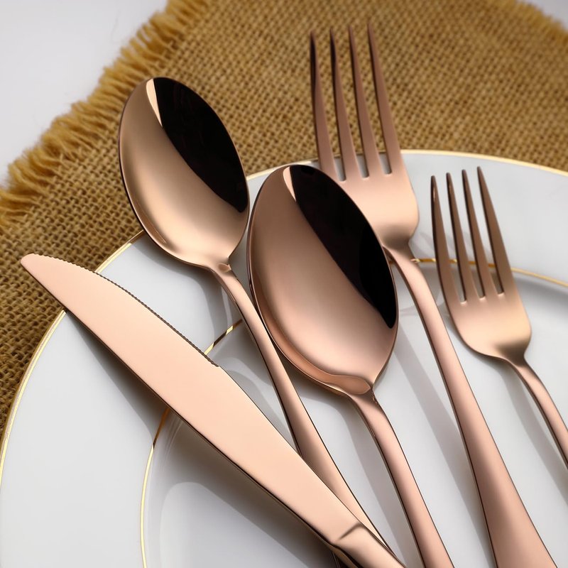 Rose Gold Salad Forks Set of 8, Stainless Steel Silverware Flatware Forks, Appetizer Dessert, 6.7 Inches, Mirror Finish and Dishwasher Safe
