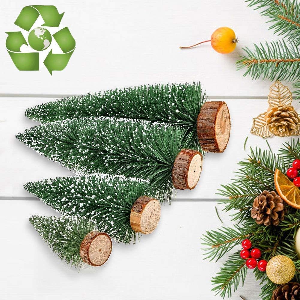 Skiennix Mini Christmas Tree - Small Pine Tabletop Decor with Wooden Bases | Green - Set of 4