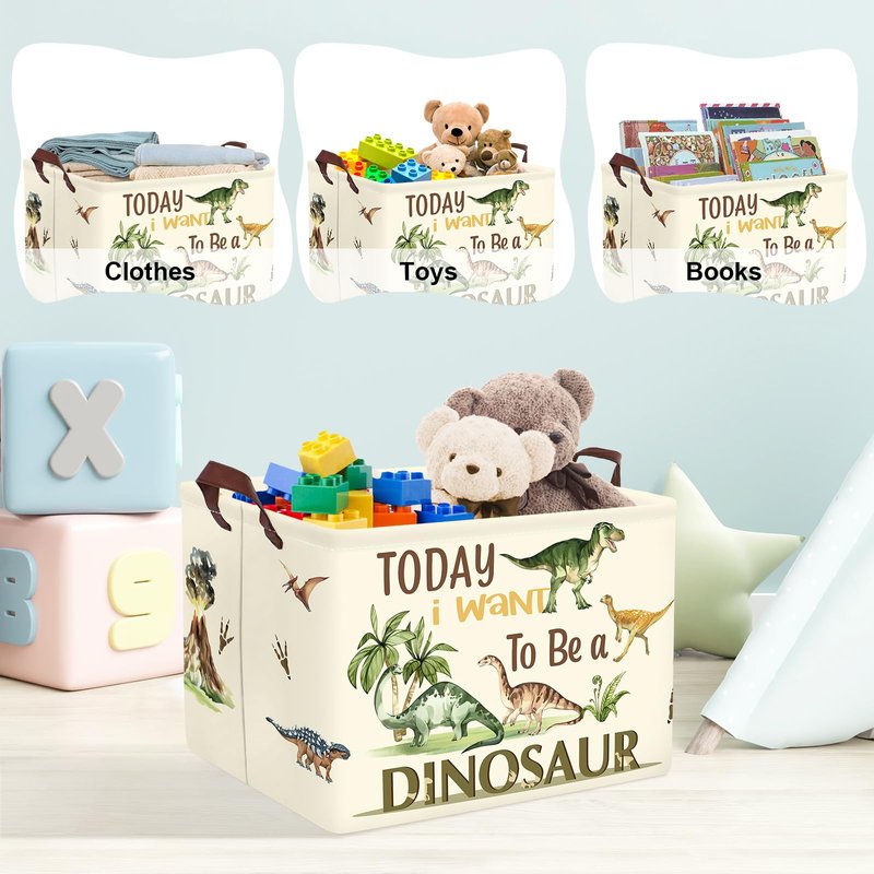 Clastyle Large Dinosaur Kid Storage Basket Baby Laundry Hamper Palm Tree Boy Gift Toy Box Collapsible Clothes Organizer Nursery Bin for Bedroom, Pterosaur, 40*30*30 cm