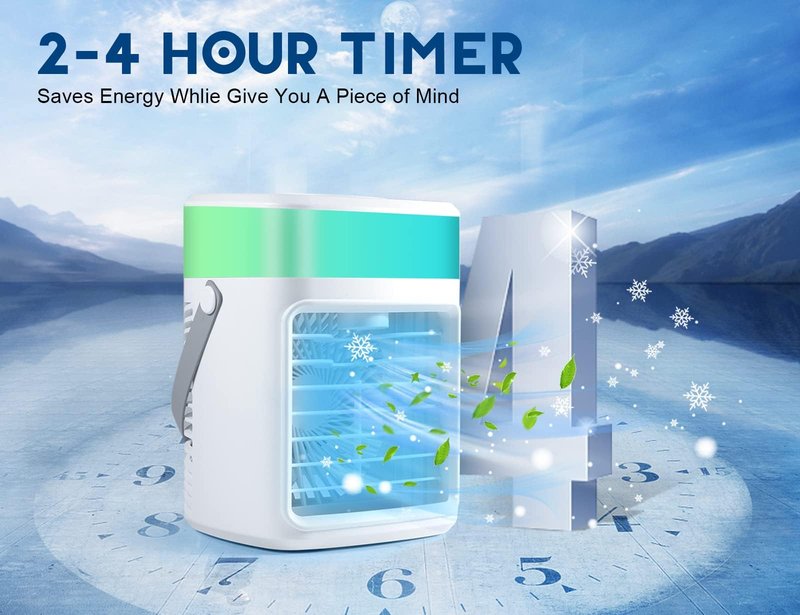 Rechargeable Portable Air Conditioner, 2200mAh 3 Powerful Speeds Mini Air Conditioner, Large Water Tank Evaporative Air Cooler, Personal Space Cooler Humidifier, Small Portable AC Fan for Home