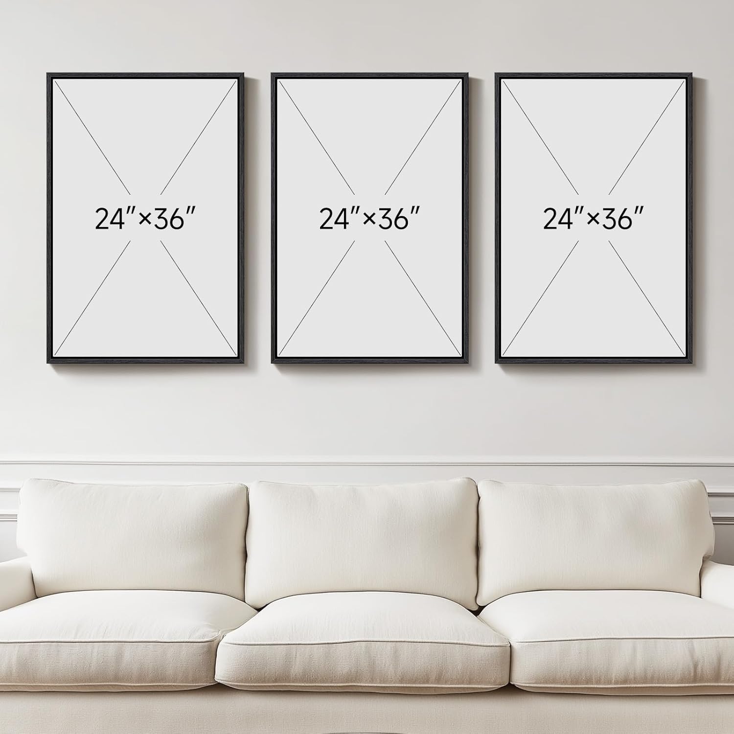Skiennix Large Framed Modern Abstract Wall Art - Minimalist Silver Gray Prints for Living Room | 24x36 In