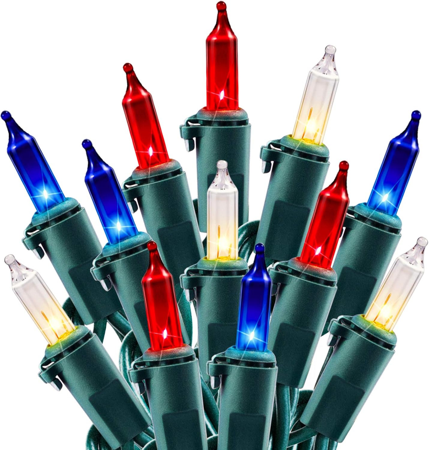 Patriotic Mini String Lights by 4th of July - 200 Count, 50 Feet Waterproof Red, White & Blue
