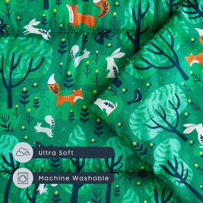Wake In Cloud - Cot Nap Mat with Pillow and Blanket, for Toddler Kids Boys Girls in Daycare Kindergarten Preschool Pre K with Elastic Corner Straps, Cartoon Animals Trees, Forest Green