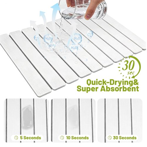 Large Stone Dish Drying Mat for Kitchen Counter, 24"×16" Collapsible Quick Dry Stone Dish Mats, Eco-Friendly, Super Absorbent Diatomaceous Earth Mats for Bottles Cups Dishes, Match Any Countertop