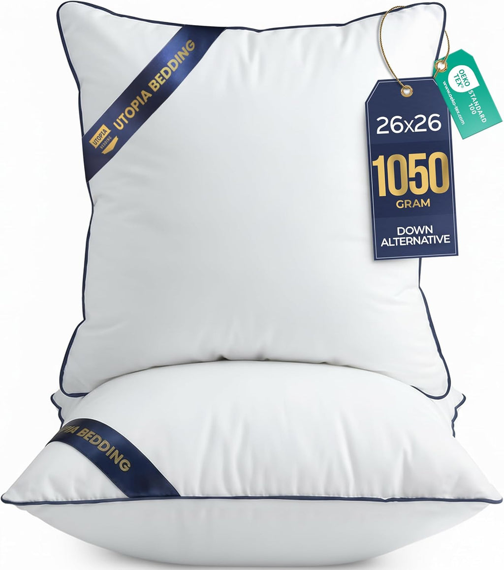 Utopia Bedding Throw Pillow Inserts - Decorative 26 x 26 Inch White Pillows for Sofa & Bed | Pack of 2