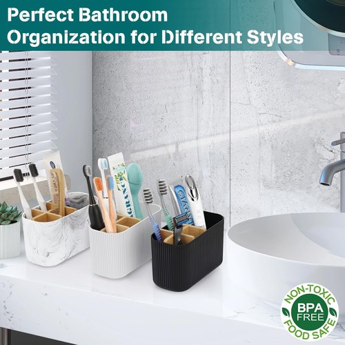 GFWARE Bamboo Toothbrush Holder - Stylish Organizer for Electric & Kids Toothbrushes | White Finish