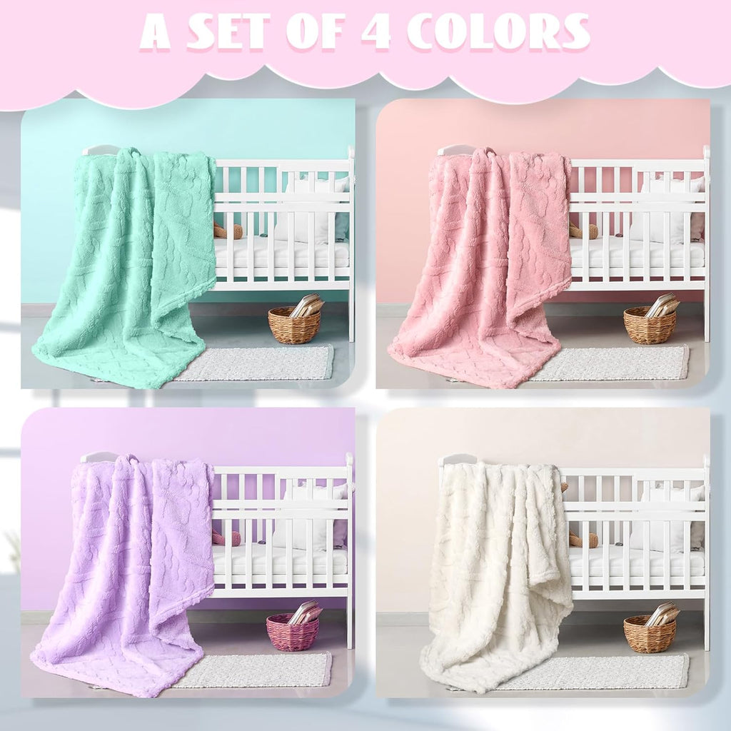 VitalCozy Fleece Baby Blankets - 3D Soft Plush Warmth | 4 Pcs 30" x 40" for Newborns & Toddlers