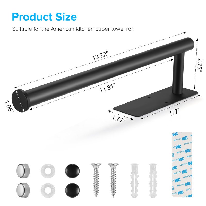 2nd Gen Paper Towel Holder Under Cabinet No Drilling, [More Sturdy] Self Adhesive or Drilling Paper Towel Holder Wall Mount for Kitchen, RV, [Fit Mega Paper Towel Roll] SUS304 Stainless Steel