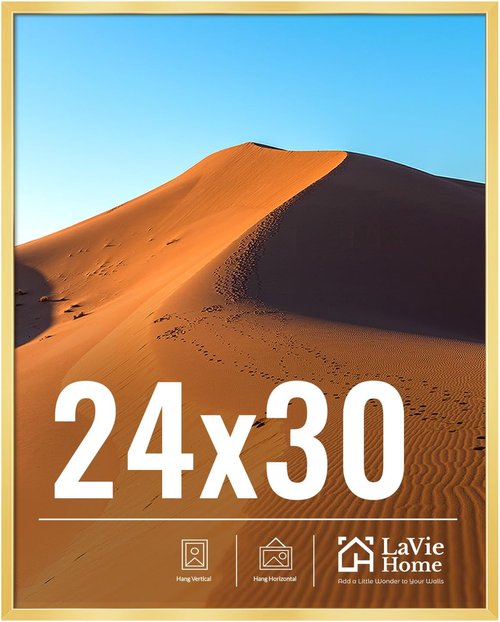 LaVie Home 24x30 Gold Picture Frame - HD Plexiglas Wall Display Frame for Vertical/Horizontal Use