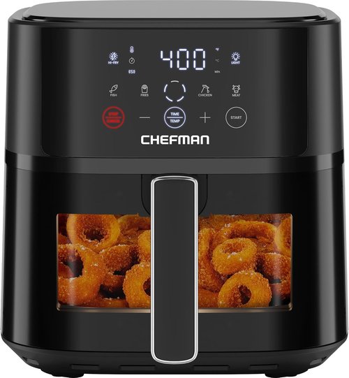 Chefman Air Fryer - 6 QT Compact Design for Quick Meals | Hi-Fry Technology & Easy-View Window, Touch Controls - Black