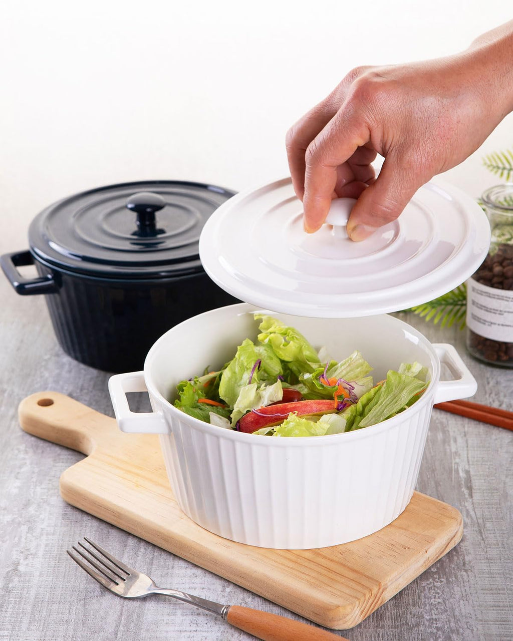 WHJY Ceramic Casserole Dish - Colorful 1 Quart Bakeware with Lid for Oven Use