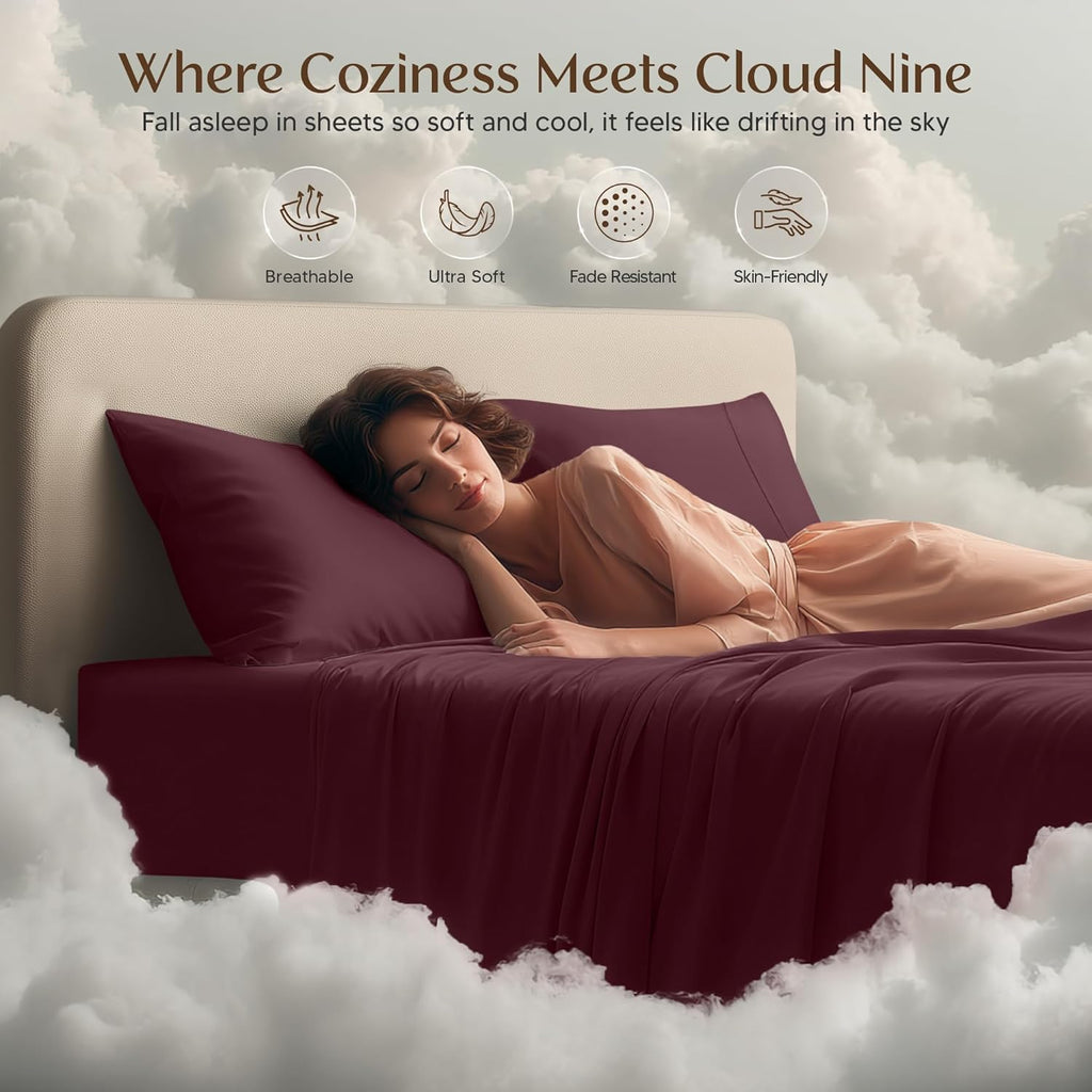 Utopia Bedding Twin XL Sheet Set - Soft & Breathable Microfiber, 3-Piece Set in Burgundy