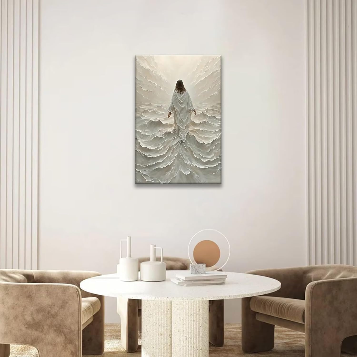 Regine Switzerland Abstract Jesus Walking on Water Canvas Art - Modern Religious Wall Decor 16x24 In
