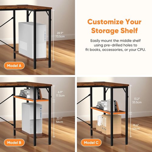 DUMOS L-Shaped Desk - 47-Inch Brown Corner Computer Desk with Power Outlet & Adjustable Shelves