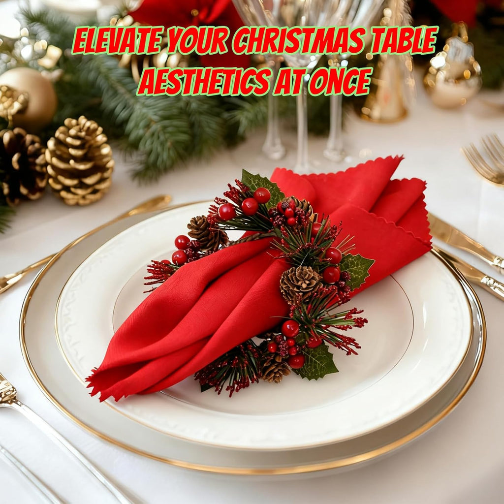 Regine Switzerland Candle Rings Set of 6 - Festive Wreaths with Red Berries & Pinecones for Christmas Decor