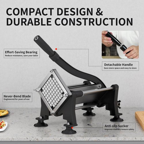 French Fry Cutter for Potatoes, Stainless Steel Potato Cutter with 3/8 Inch Blades, Commercial French Fries Slicer for Whole Potatoes, Carrots, Cucumbers(3/8 Inch Blade)