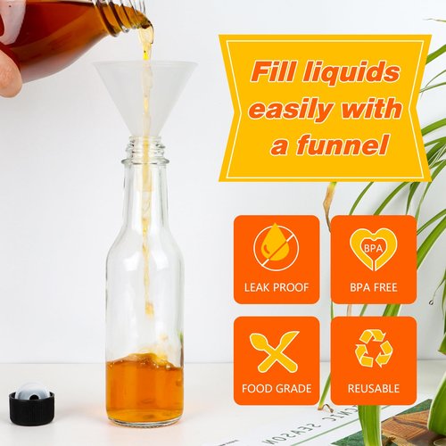 DADILL Hot Sauce Bottles 5 oz, 35 Pack Glass Woozy Bottles with Leak Proof Black Caps, Shrink Capsules & Brush, 150ml Empty Bottles for Hot Sauces, Home Bottling, Oils, Vanilla Extract & Gifts