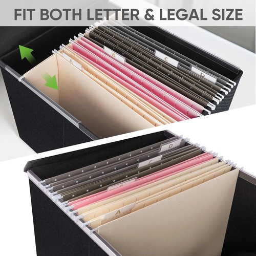 BALEINE File Organizer Box - Collapsible Document Storage with Lid & Plastic Slide | Black, 1 Pack