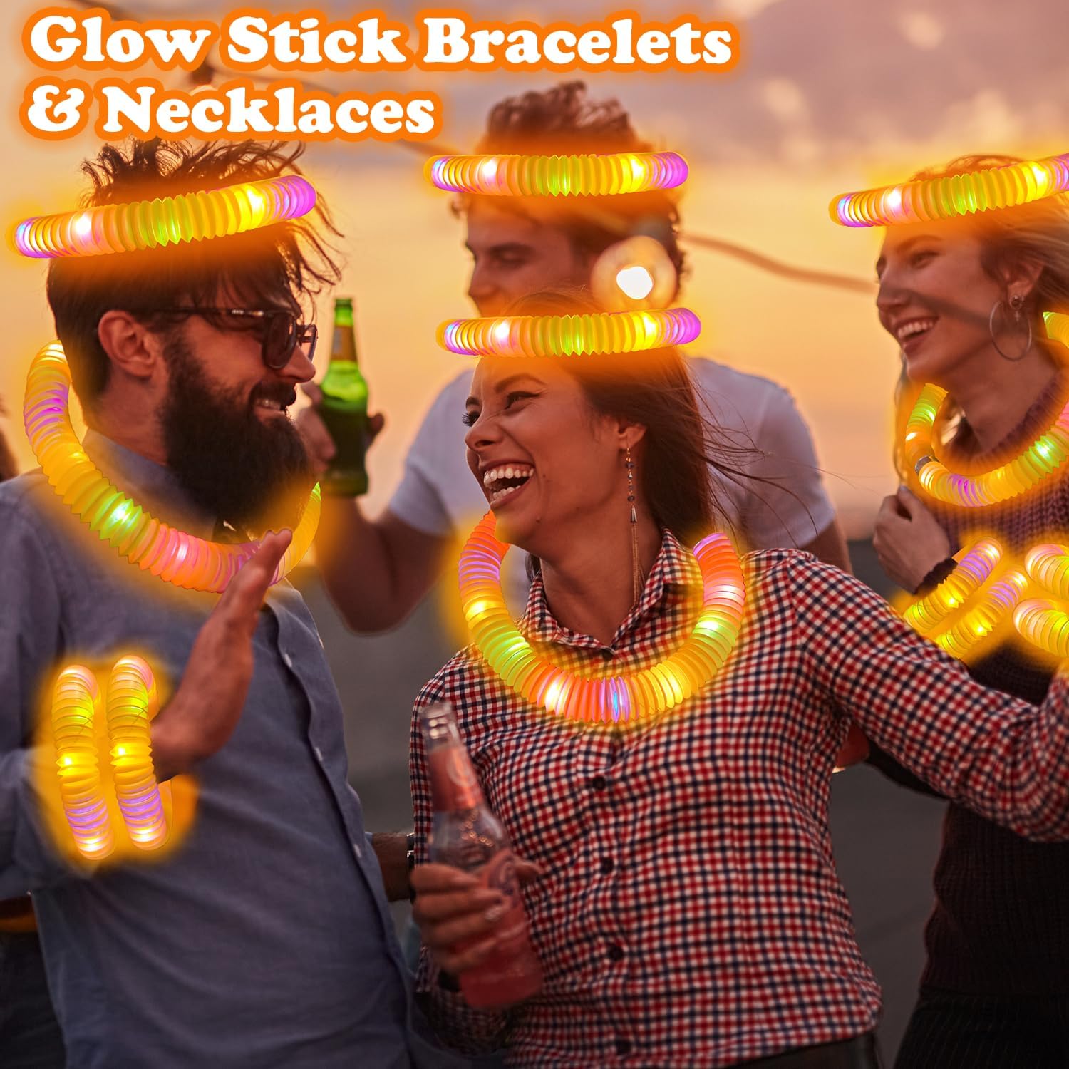 Skiennix Orange Graduation Glow Sticks - 12-24 PCS Light Up Bracelets & Necklaces | Perfect Party Favors for Kids