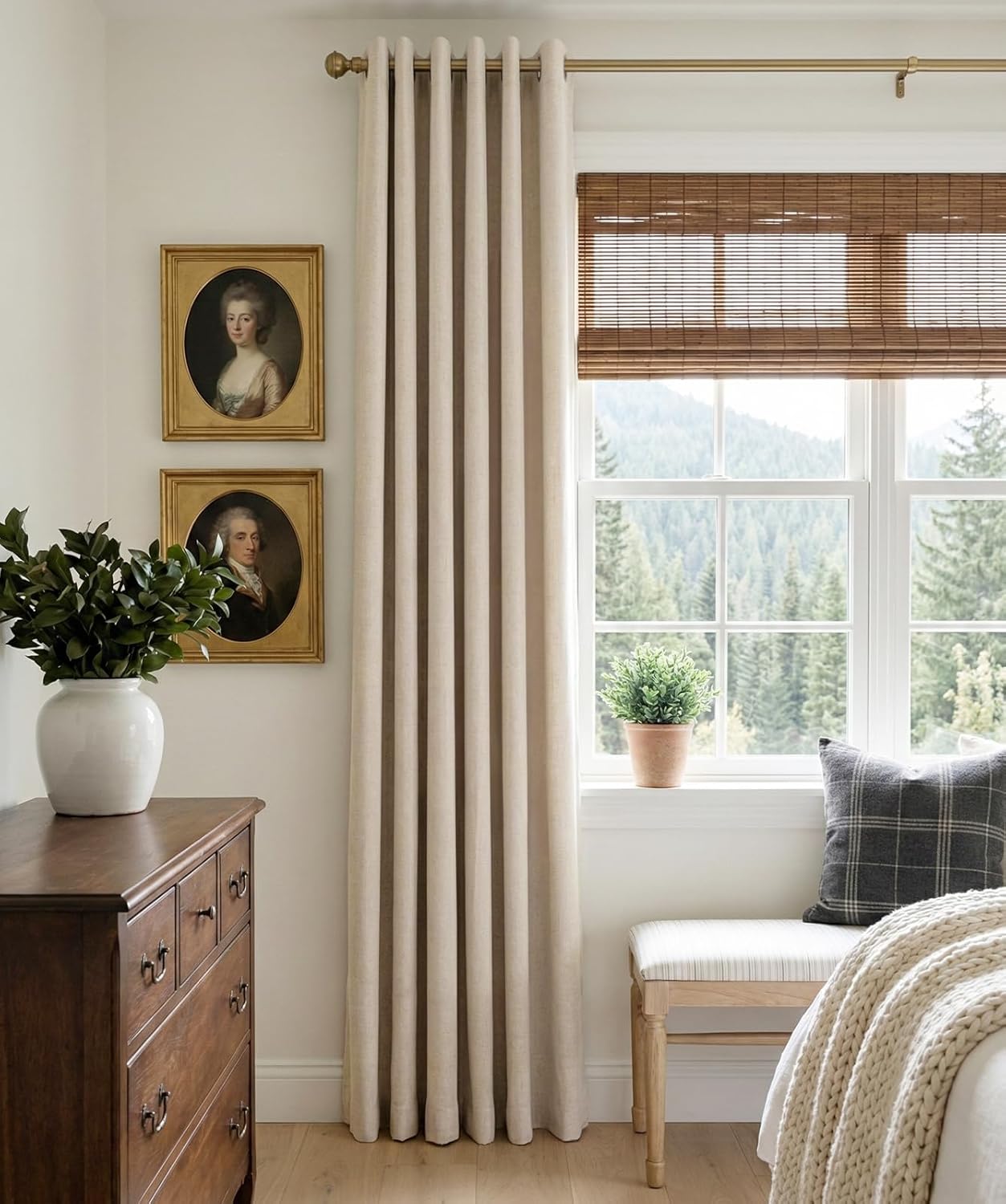 Skiennix 100% Blackout Linen Curtains - Thermal Insulated Drapes for Bedroom & Living Room | 50" W x 84" L, Oatmeal, 2 Panels
