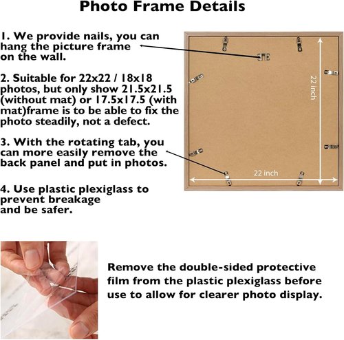 JCJMY 22x22 Rustic Brown Picture Frame - Display 18x18 Photos with Mat or 22x22 Without Mat | Shatter-Resistant Plexiglass