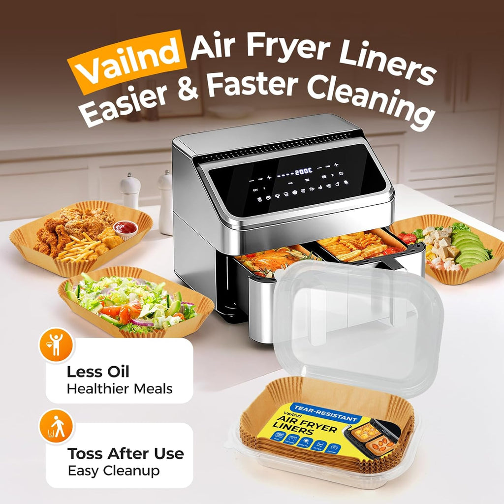 Vailnd Air Fryer Liners - Disposable 100 Pcs 8x5.5 Inch Rectangle Parchment Paper for Ninja & Chefman