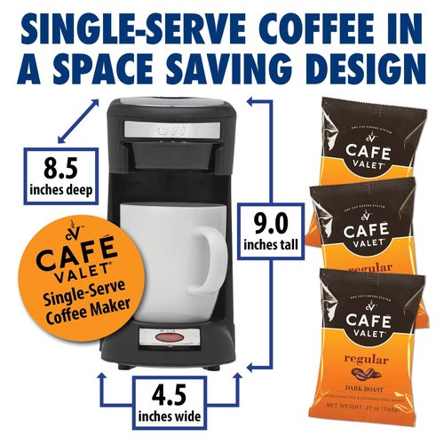 Café Valet Regular Dark Roast Single Serve Coffee Packets – 84 Count – For Use with Café Valet Single Serve Cofee Makers – Disposable Brew Basket & Cofee Pack