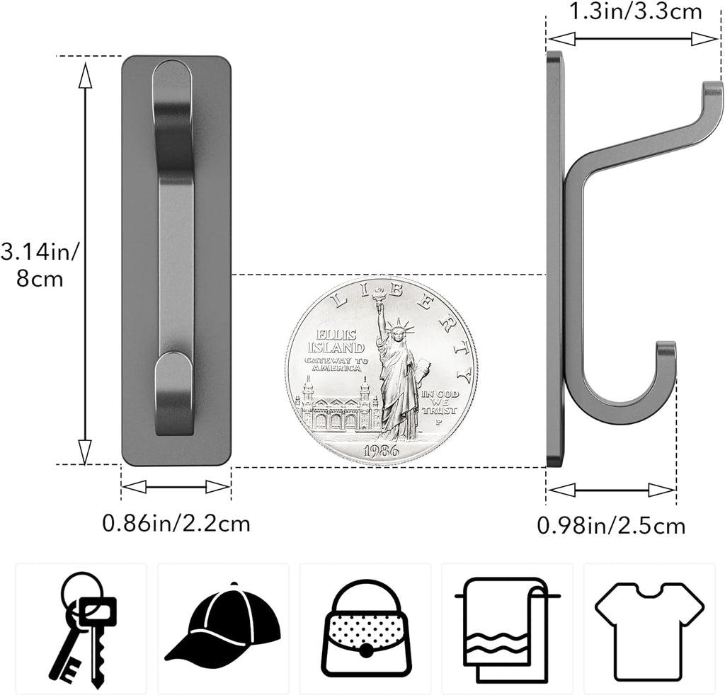 Pickpiff Wall Hooks - 13LB Strong Adhesive Coat & Towel Hangers | Grey 4 Pack