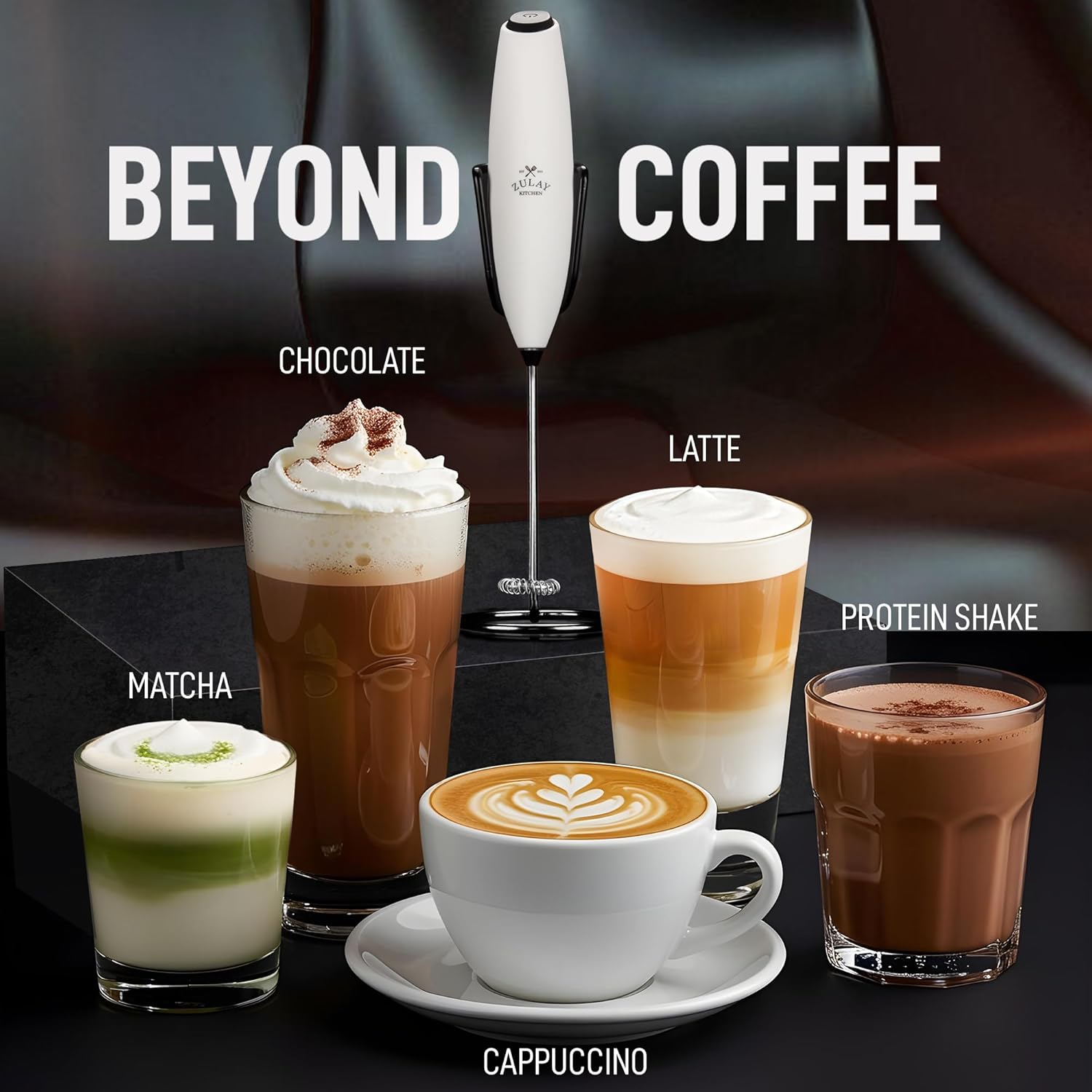 Zulay Kitchen Milk Frother - Luxury Handheld Electric Foam Maker with 4 Duracell Batteries | Perfect for Coffee, Lattes & Hot Chocolate