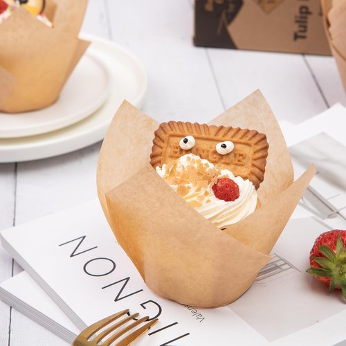 Bake Choice Extra Large Natural Tulip Cupcake Liners - 100 Pcs | Perfect for Baking & Parties