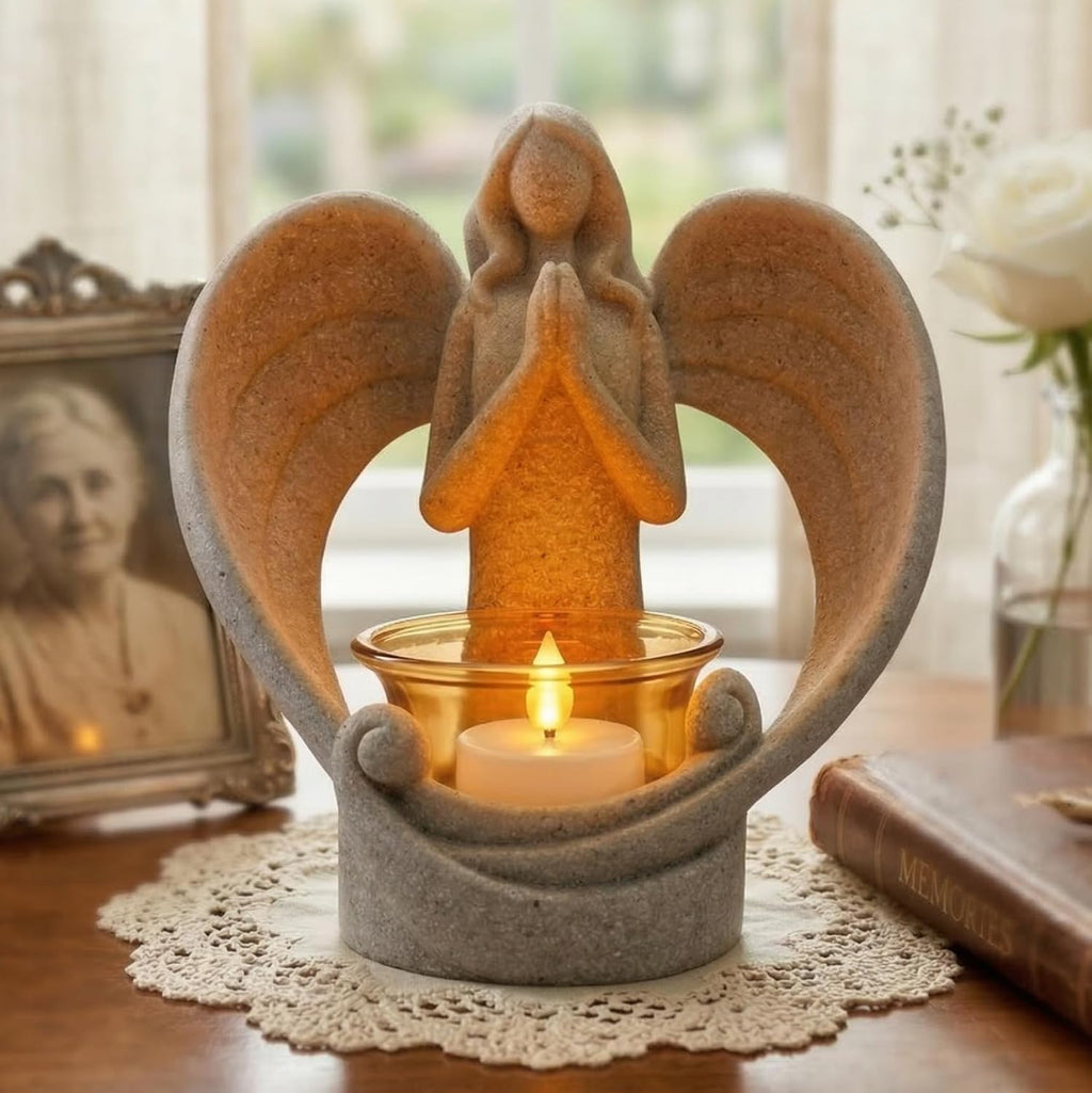 OakiWay Memorial Candle Holder - Angel Figurines with Flickering LED Tealight | Sympathy Gifts for Loss