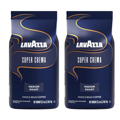 Lavazza Super Crema Whole Bean Coffee - Medium Espresso Roast, 4.4 lbs, 2 Pack for Rich Flavor