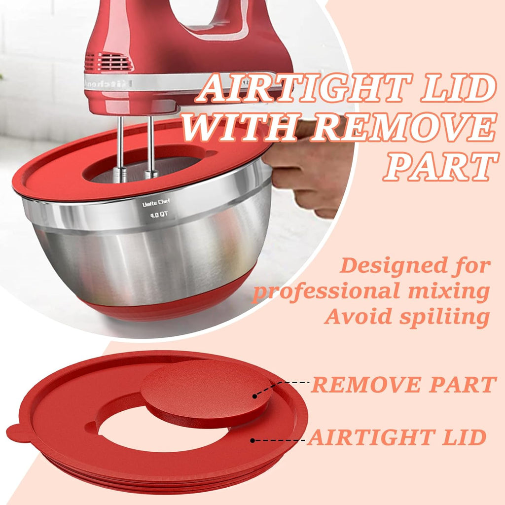 Umite Chef Mixing Bowls Set - 8PCS Stainless Steel with Airtight Lids & Non-Slip Bottoms | Includes Grater Attachments, 1.5QT to 5QT