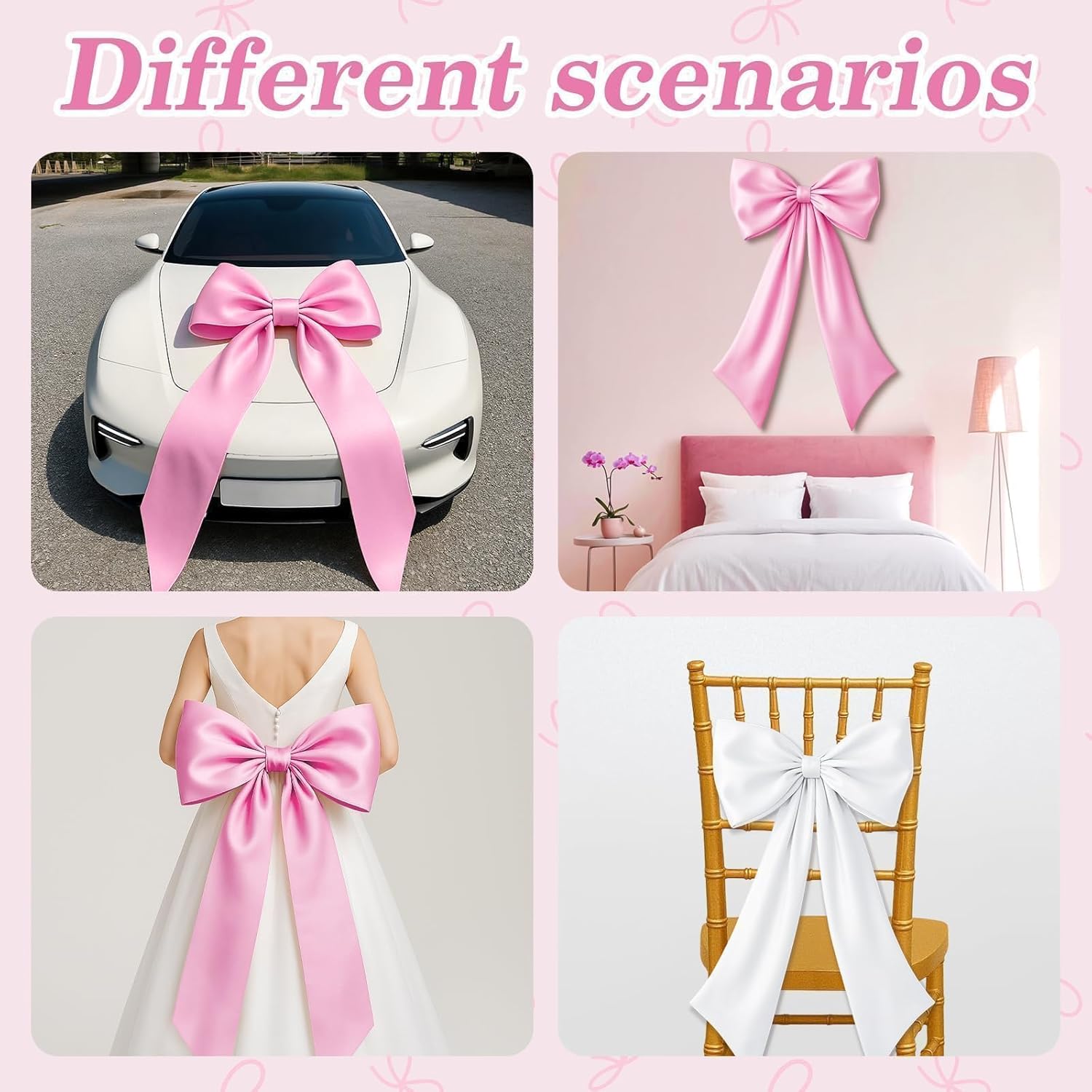 Skiennix Pink & White Bow Decor - 2 Pack Large & Small Coquette Room Backdrop for Events