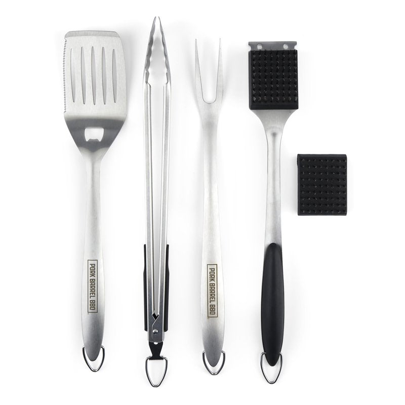 Pork Barrel BBQ Tool Set Grill Kit - Premium Stainless Steel BBQ Grill Accessories, Grilling Tools & BBQ Accessories for Outdoor Grill - Perfect BBQ Tools and Grilling Gifts for Men