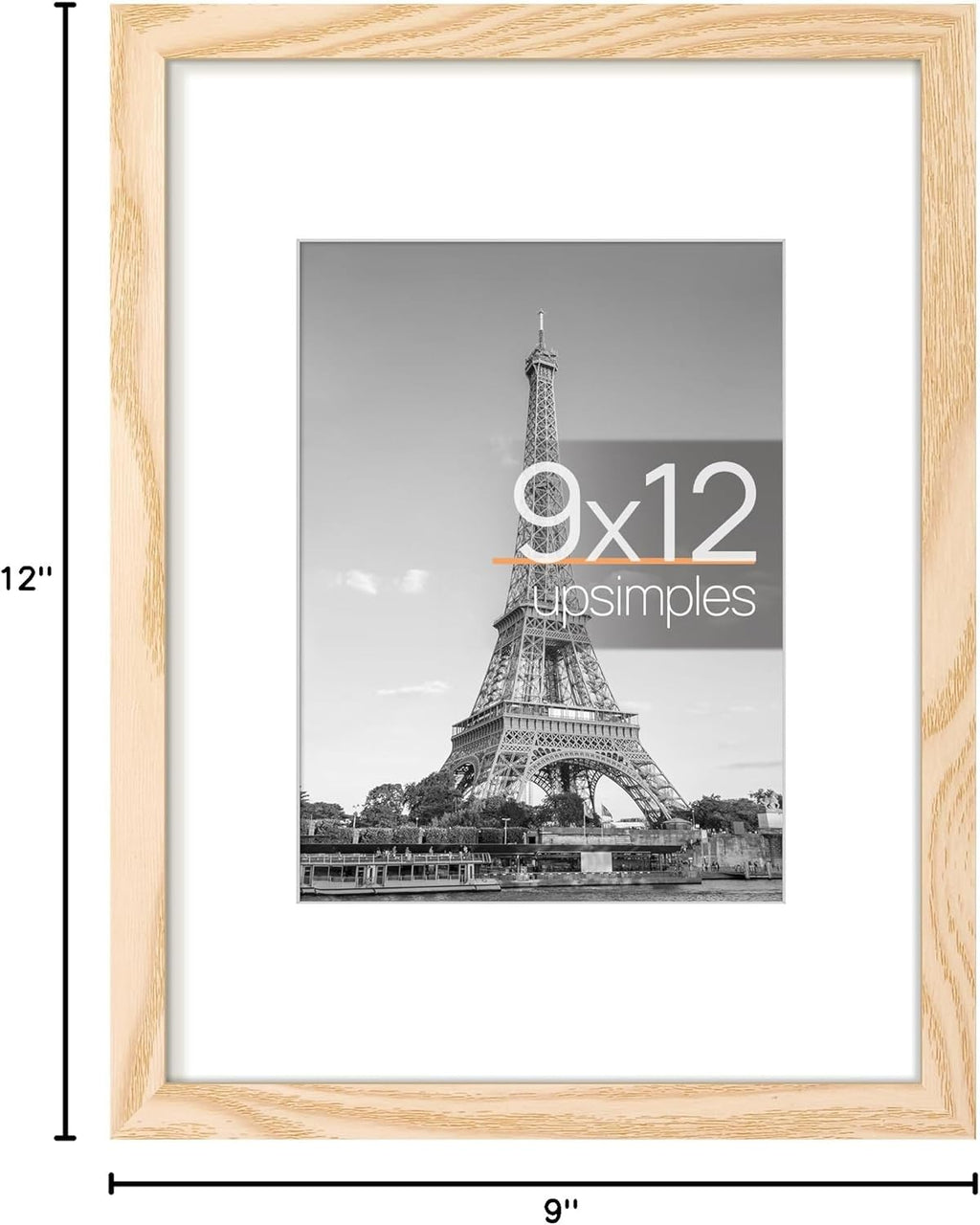 Upsimples 9x12 Picture Frame - Versatile Display for 6x8 Photos with Mat or 9x12 Without | Natural Finish, 1 Pack
